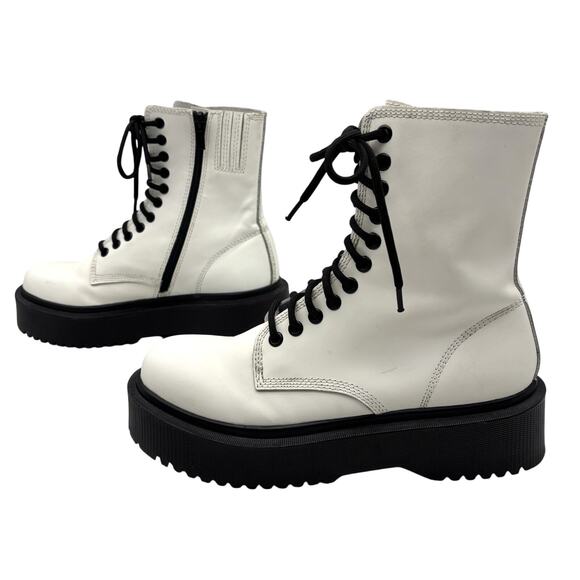 Vintage 00s Jeffrey Campbell SOPAS Lug Sole White Leather Platform Boots 8.5 - Picture 5 of 16